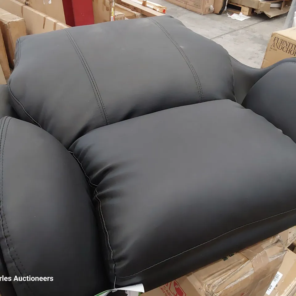 FOUR UPHOLSTERED CHAIR PARTS, GREY CHIRD SEAT BASE, BLACK LEATHER SEAT BACK, BROWN CHORD & LEATHER POWER RECLINING SEAT BASE & ALTHORPE PUSHBACK CHAIR BACK