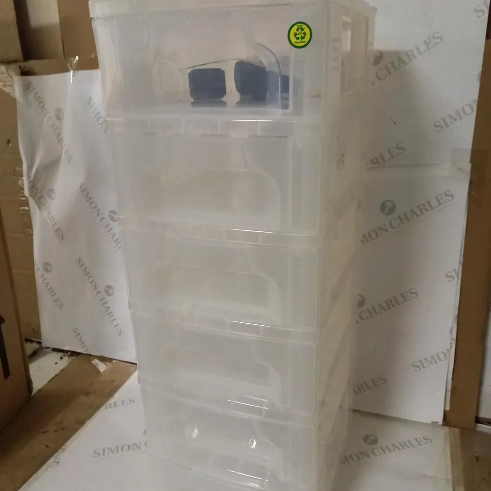 REALLY USEFUL 6X3.5L PLASTIC STORAGE TOWER WITH DRAWERS CLEAR