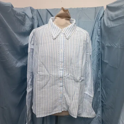 ME+EM CHEESECLOTH STRIPE LONG SLEEVE BLOUSE – BLUE/WHITE, UK16