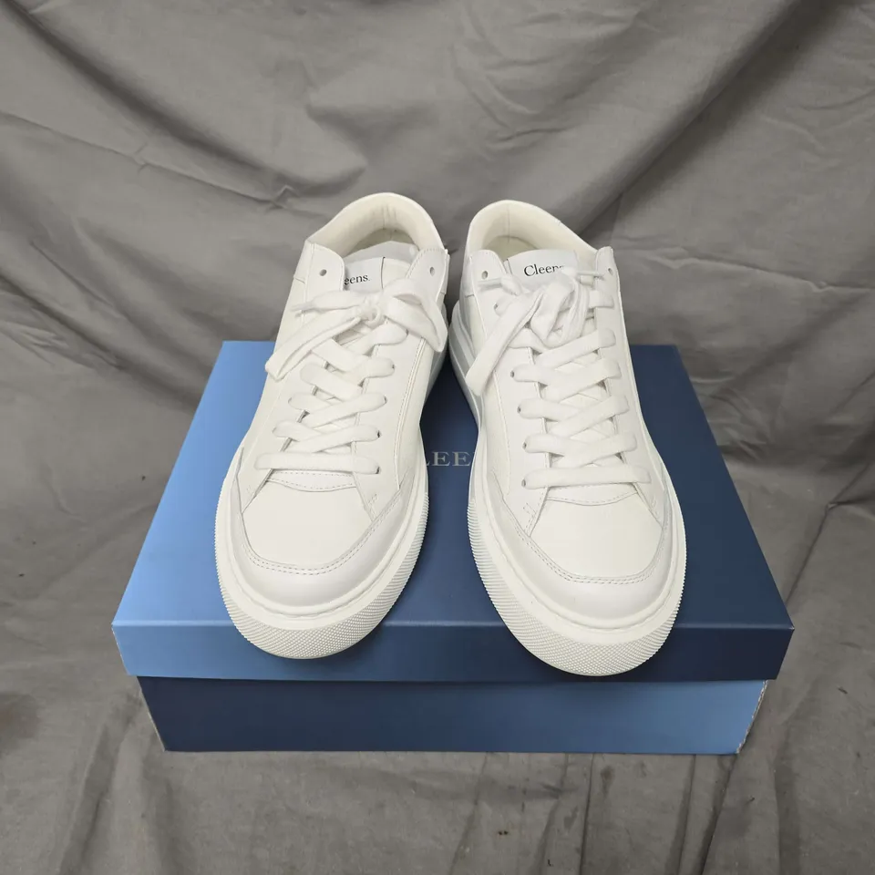 BOXED PAIR OF CLEENS LUXOR TRAINERS IN ICE WHITE - UK 11.5