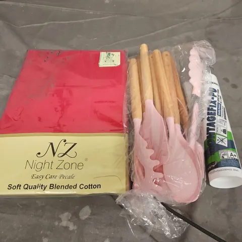 LARGE BOX OF APPROX 10 ASSORTED HOUSEHOLD ITEMS TO INCLUDE BEDDING,KITCHEN UTENSILS AND MONTAGEFIX-PU- COLLECTION ONLY