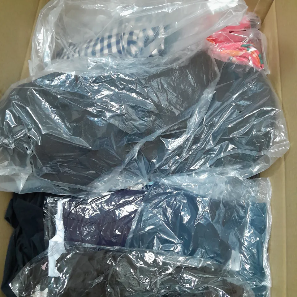BOX OF APPROXIMATELY 22 ASSORTED CLOTHING ITEMS TO INCUDE - JOGGING PANTS - T-SHIRTS - JUMPER ETC