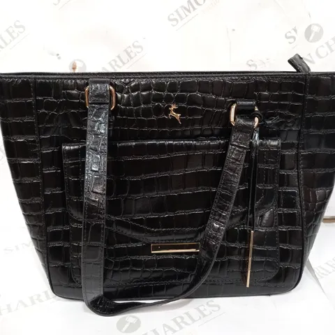 LEATHER CROCODILE PRINT SHOPPER BAG BLACK