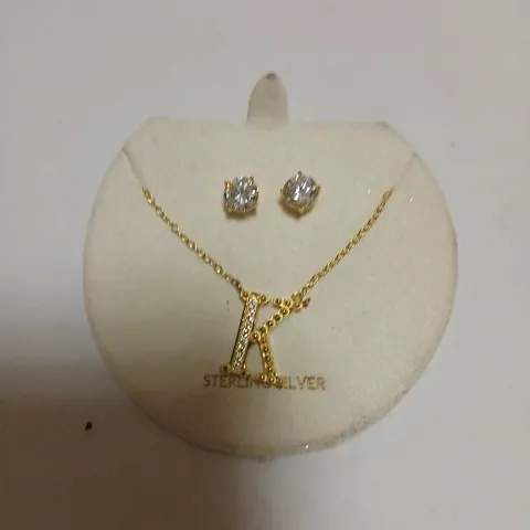 DIAMONIQUE 1.9CT TW INITIAL PENDANT & EARRING SET IN BAUBLE STERLING SILVER 