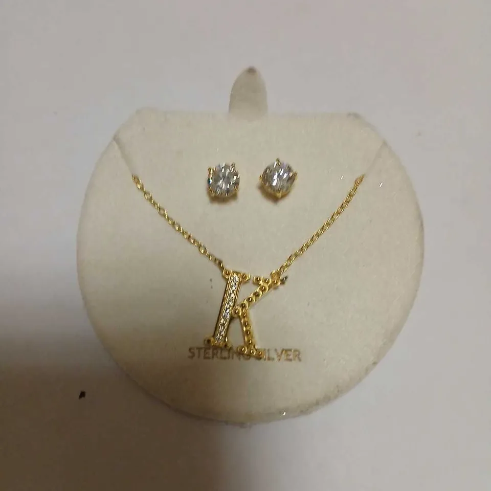 DIAMONIQUE 1.9CT TW INITIAL PENDANT & EARRING SET IN BAUBLE STERLING SILVER 