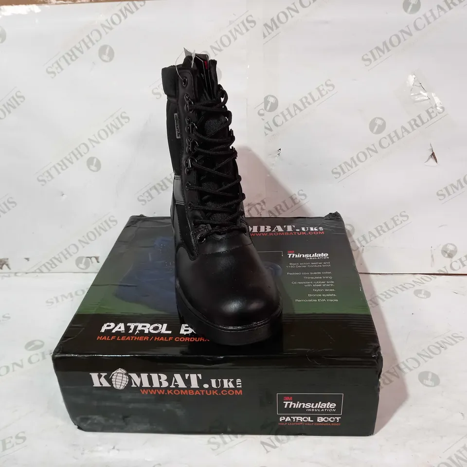 BOXED PAIR OF KOMBAT HALF LEATHER PATROL BOOTS IN BLACK UK SIZE 10