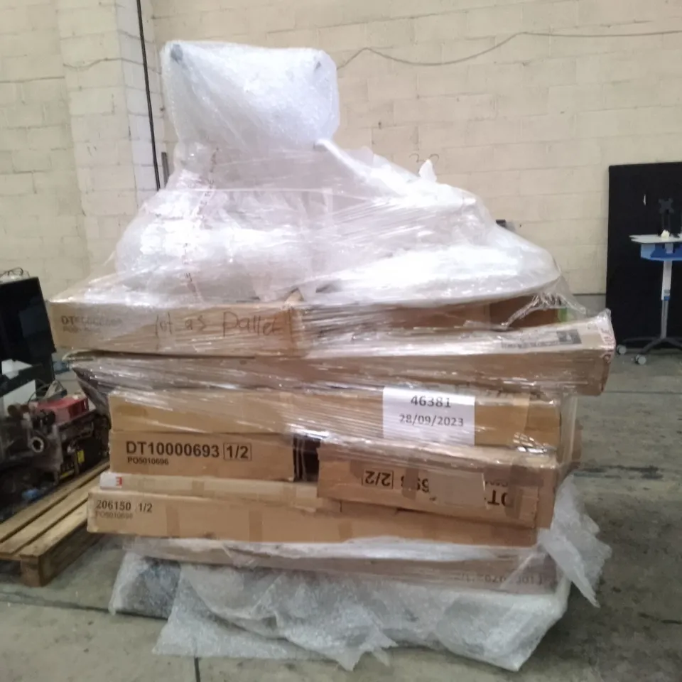 PALLET OF ASSORTED FLAT PACK DINING TABLE PARTS 
