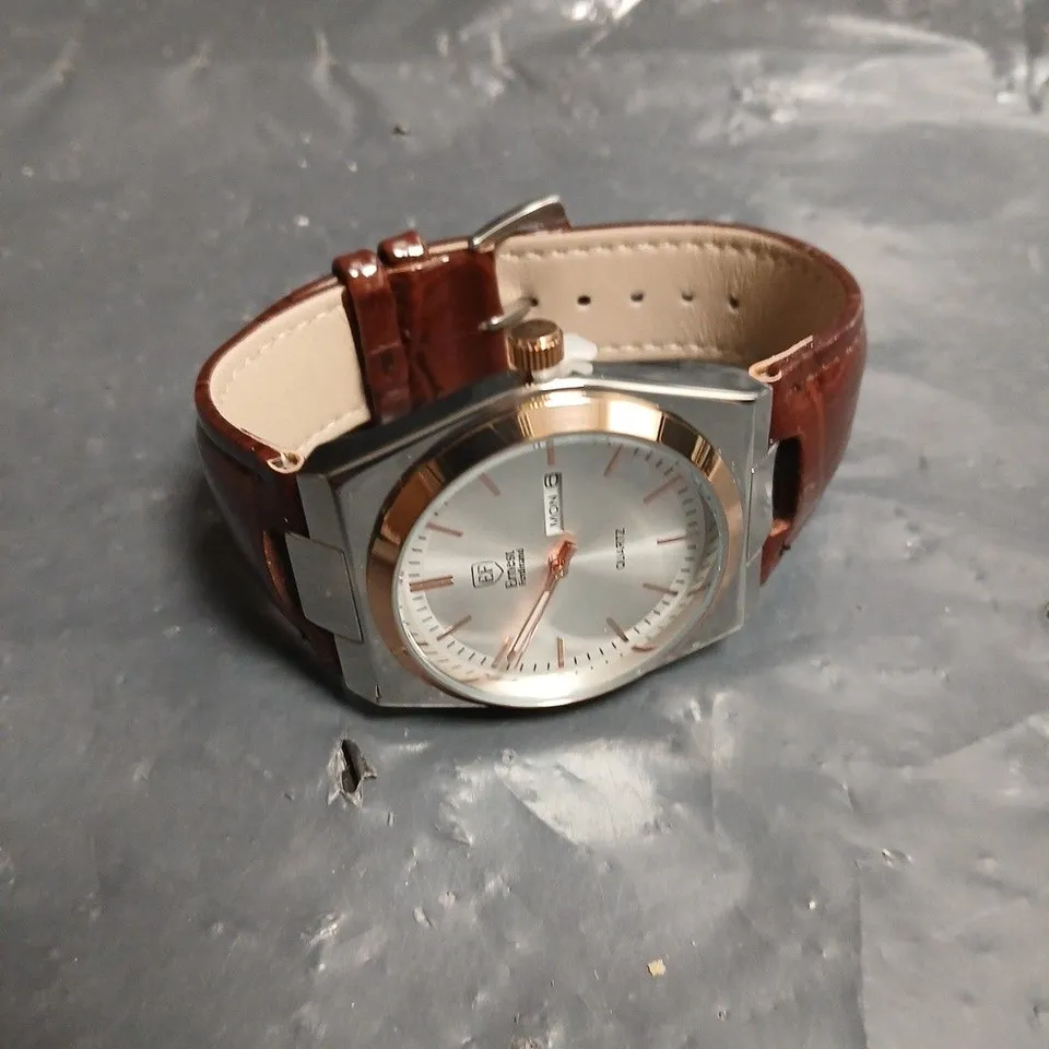 MENS ERNEST FERDINAND WATCH – DAY DATE CALENDAR DIAL – LEATHER STRAP