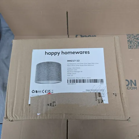 HAPPY HOMEWARES OLIVE SAGE LINEN DRUM LAMPSHADE – 12 INCH DIAMETER (30 CM) – 60W MAX