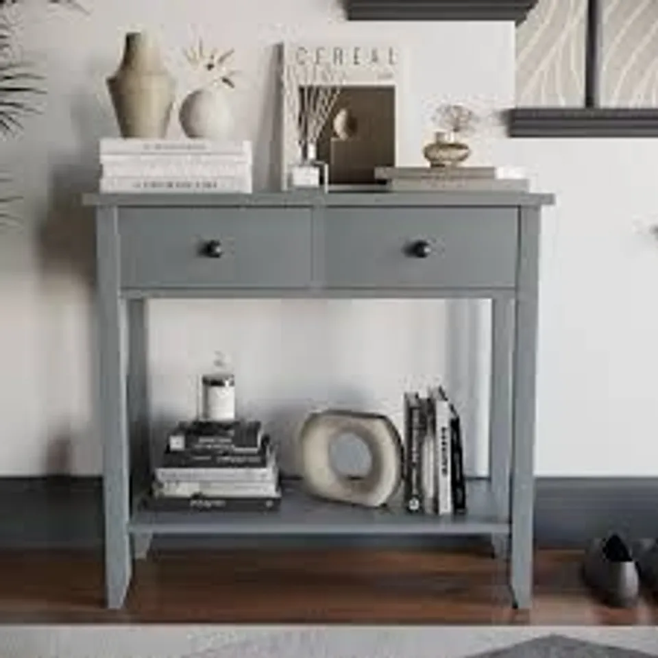 BOXED VIDA DESIGNS WINDSOR 2 DRAWER CONSOLE TABLE - GREY