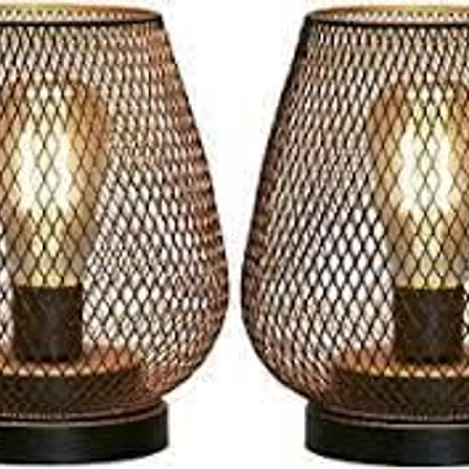 BOXED JHY DESIGN SET OF 2 METAL CAGE TABLE LAMP - BATTERY OPERATED 
