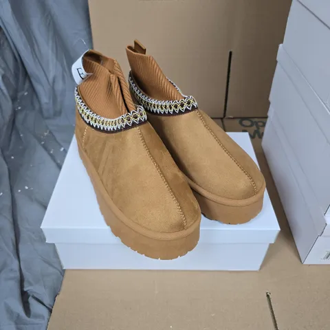 SHOES BY EMMA - MELROSE TAN SUEDE BOOTS, UK SIZE 6