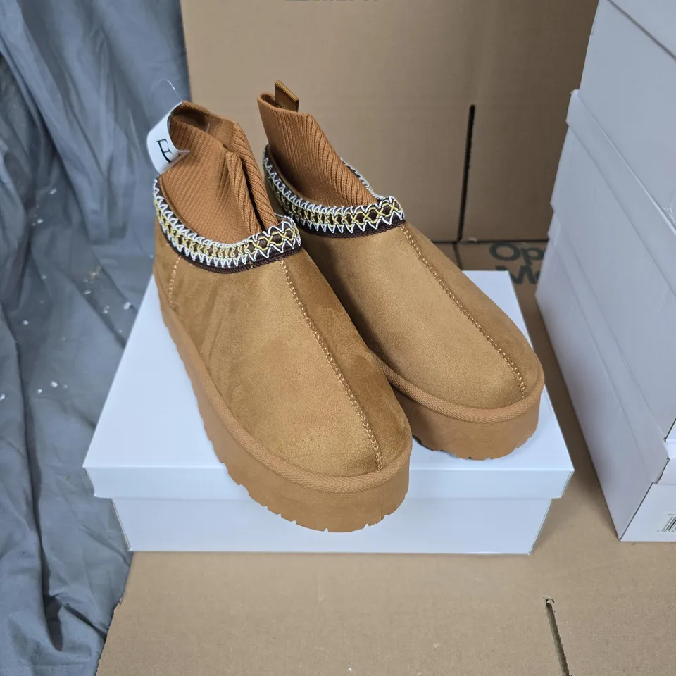 SHOES BY EMMA - MELROSE TAN SUEDE BOOTS, UK SIZE 6