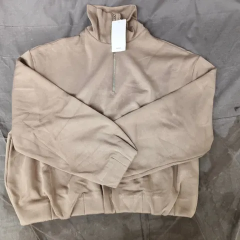MANGO WOMEN'S 1/2 ZIP BALLOON SWEATSHIRT IN TAUPE SIZE MEDIUM