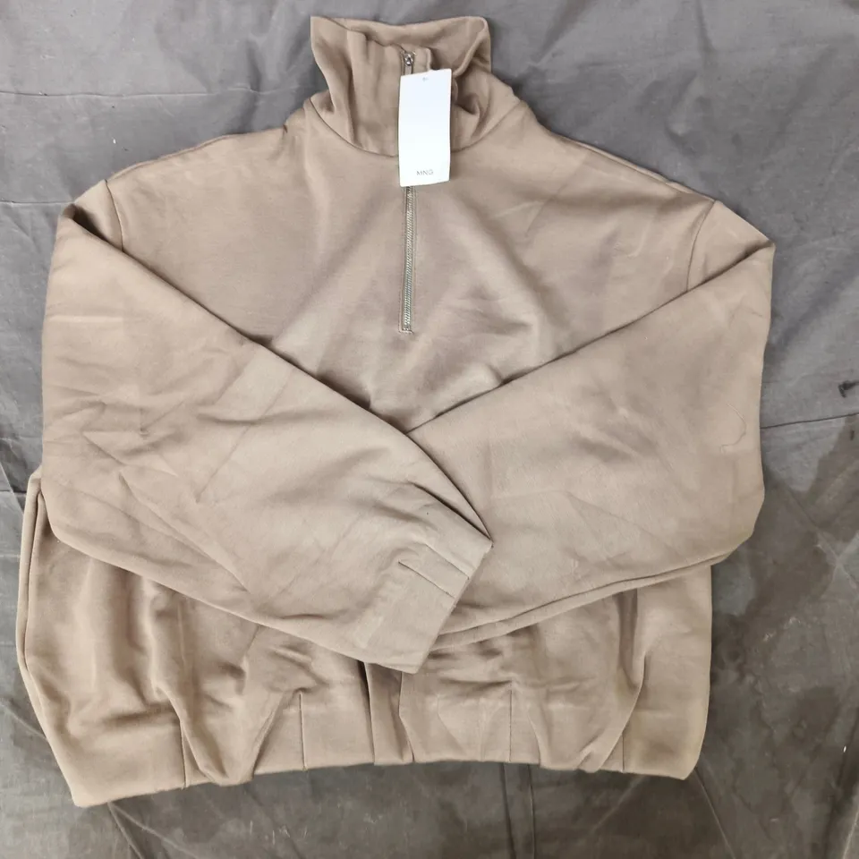 MANGO WOMEN'S 1/2 ZIP BALLOON SWEATSHIRT IN TAUPE SIZE MEDIUM