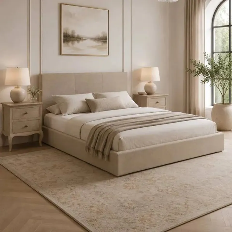 BOXED JULIAN BOWEN RIALTO STORAGE BED 150cm - OATMEAL (2 BOXES)