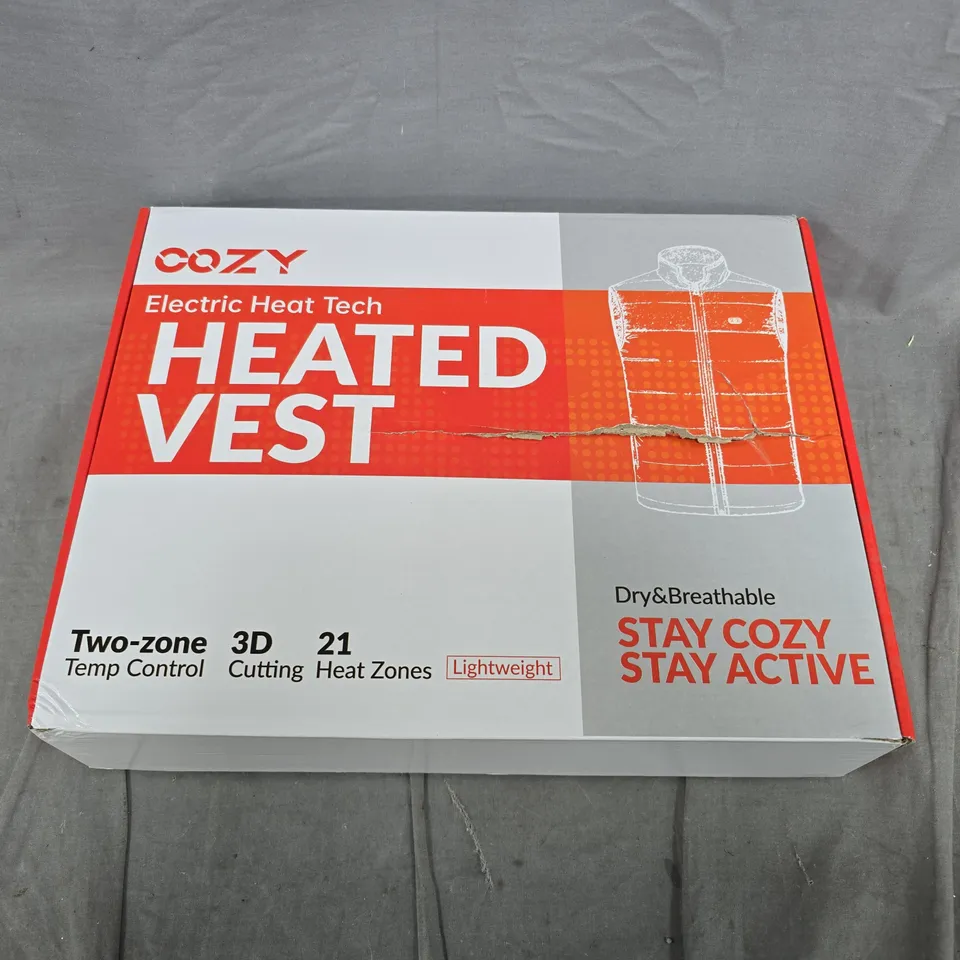 COZY HEATED VEST – ELECTRIC HEAT TECH, TWO-ZONE TEMPERATURE CONTROL