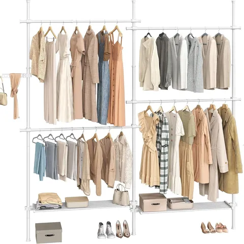 BOXED SONGMICS FLOOR TO CEILING CLOTHES RAIL - MATT WHITE