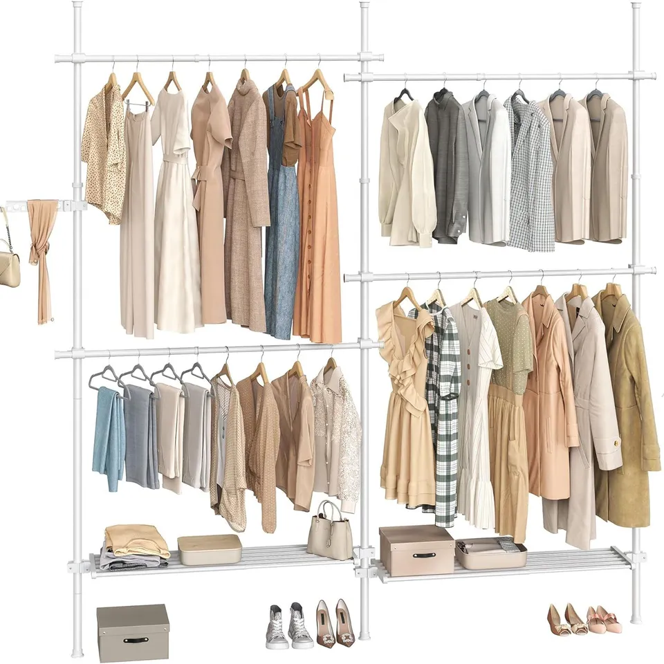 BOXED SONGMICS FLOOR TO CEILING CLOTHES RAIL - MATT WHITE