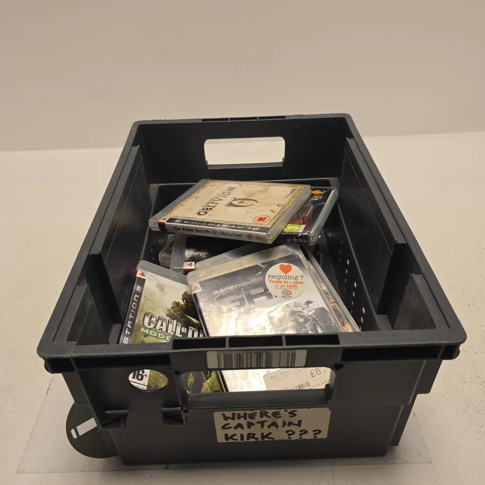 TOTE OF APPROXIMATELY 8 ASSORTED VIDEO GAMES TO INCLUDE CALL OF DUTY 4 PS3, GRAN TURISMO 5 PS3, GRAND THEFT AUTO IV PS3, TIMESHIFT PS3 ETC