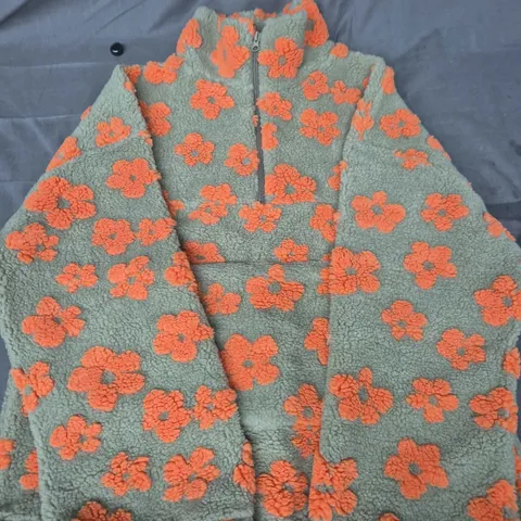 WOMEN'S FLEECE JACKET WITH ORANGE FLORAL PRINT – ZIP FRONT