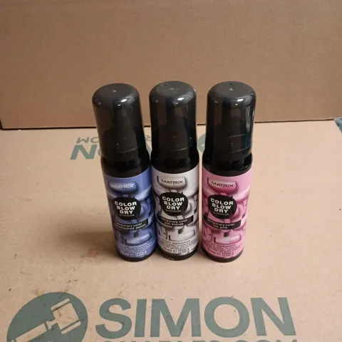 APPROXIMATELY 22 X ASSORTED MATRIX COLOR BLOW DRY HAIR CARE PRODUCTS TO INCLUDE HOT PINK, ASH BLONDE ETC