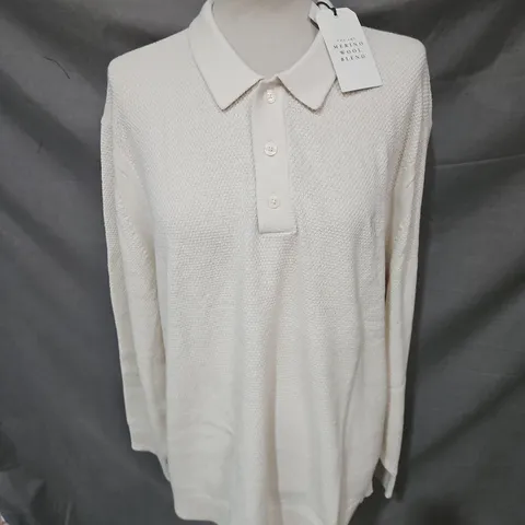 ABERCROMBIE & FITCH MERINO WOOL BLEND POLO LONG SLEEVE IN LIGHT BEIGE SIZE 2XL