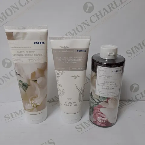 BOXED KORRES BODYCARE SET // INCLUDES; BODY BUTTER, BODY TIGHTENING SOUFFLÉ & RENEWING BODY CLEANSER
