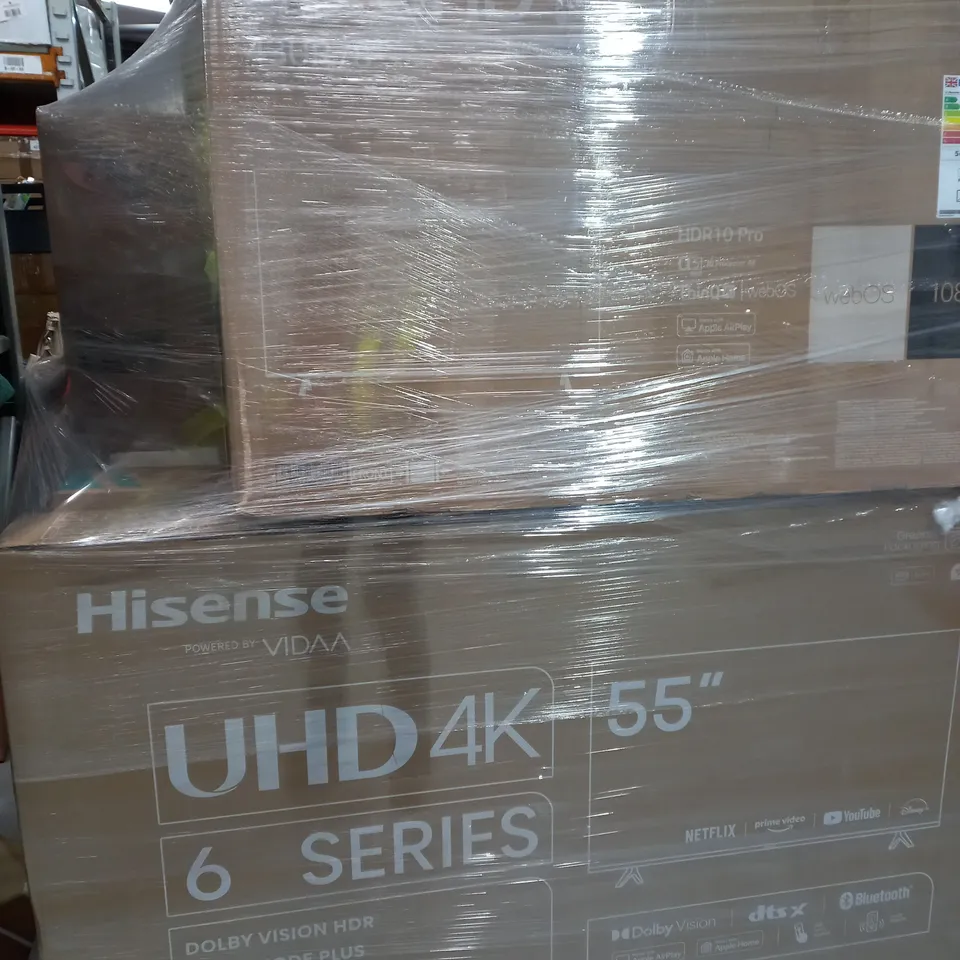 PALLET OF 12 ASSORTED TELEVISION & MONITORS TO INCLUDE - SAMSUNG 2023 65” CU71A0 UHD 4K HDR SMART TV - PHILIPS 272V8LA FULL HD 27" LCD MONITOR - BLACK - LG LED UR78 43" 4K SMART TV, 2023 ECT - COLLECT