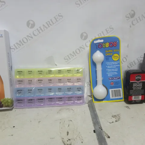 BOX OF APPROXIMATELY 20 ASSORTED ITEMS TO INCLUDE - TOYBOY BUMB BELL CHEW -SHOE SPONGE - WINE CHILLER STICK ETC
