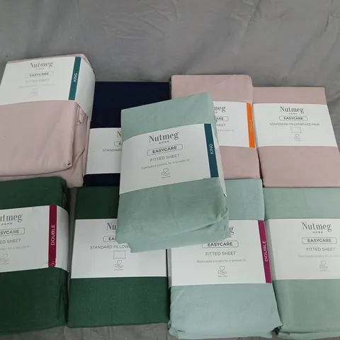 SET OF 9 NUTMEG HOME EASYCARE FITTED SHEETS IN VARIOUS COLOURS & SIZES