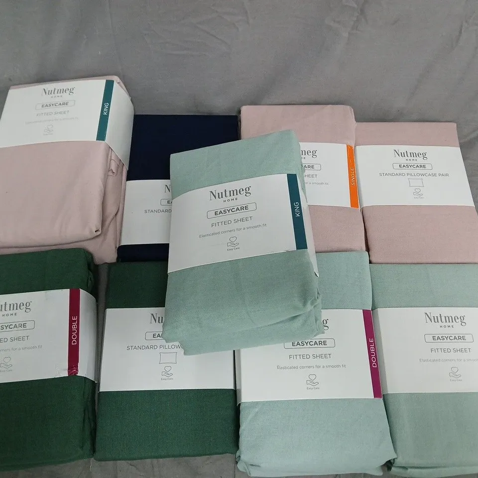 SET OF 9 NUTMEG HOME EASYCARE FITTED SHEETS IN VARIOUS COLOURS & SIZES
