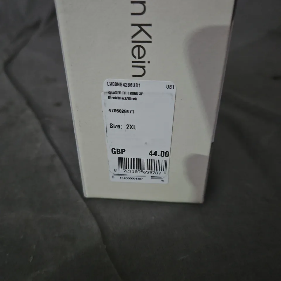 BOXED CALVIN KLEIN ICON COTTON STRETCH TRUNKS – BLACK, 2XL – TRIPLE PACK