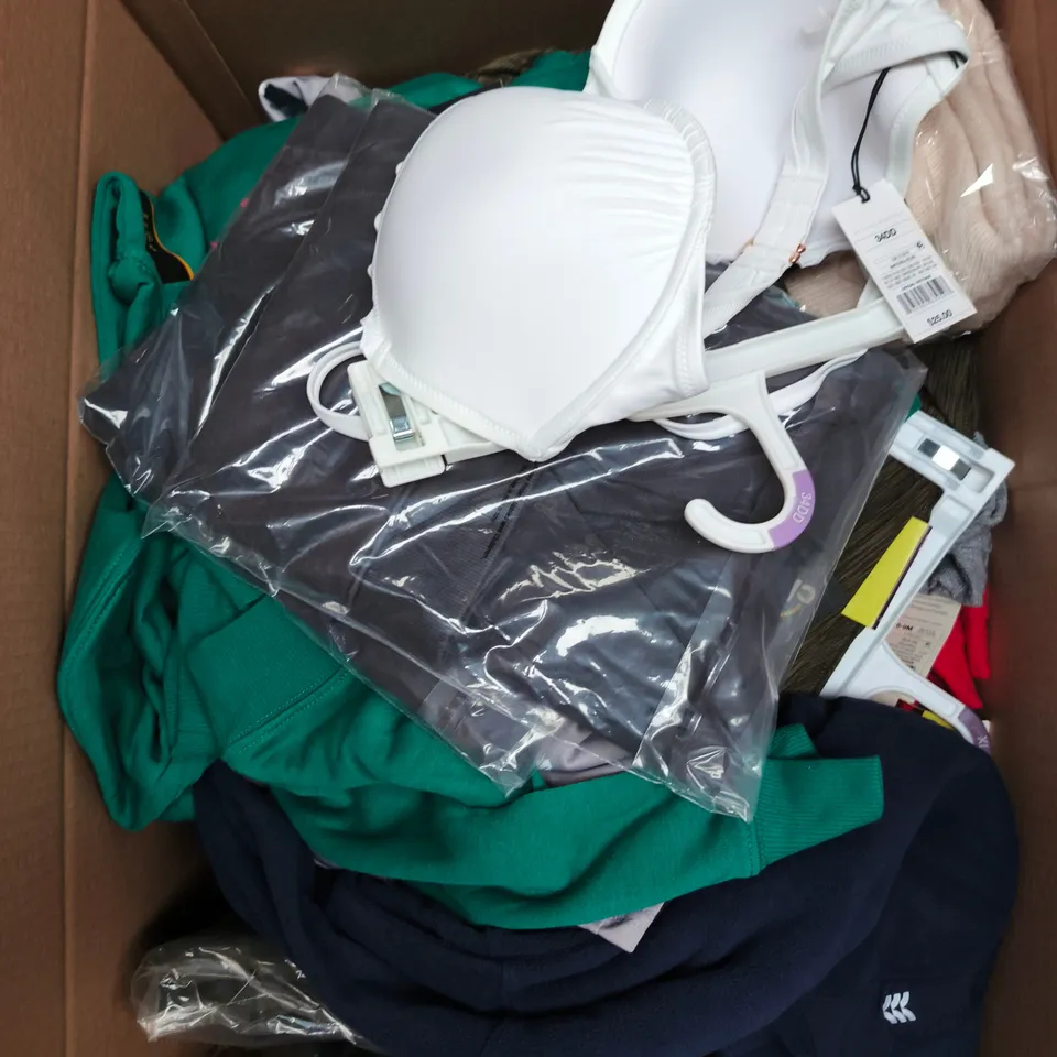 APPROXIMATELY 25 ASSORTED CLOTHING PRODUCTS IN VARIOUS STYLES & SIZES TO INCLUDE PANTS, T-SHIRTS, BRAS ETC