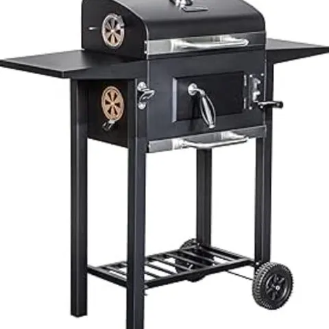 BOXED GEORGE FOREMAN LARGE CHARCOAL BBQ IN BLACK OUTDOOR SMOKER BARBECUE PORTABLE BBQ WITH LID COVER, ADJUSTABLE GRILL AND INTEGRATED TEMPERATURE GAUGE, FOR HOME GARDEN PARTY COOKING, GFCSBBQL