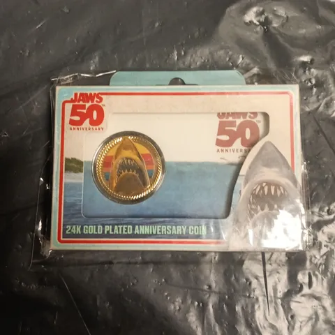 JAWS 50TH ANNIVERSARY GOLD PLATED ANNIVERSARY COLLECTABLE COIN