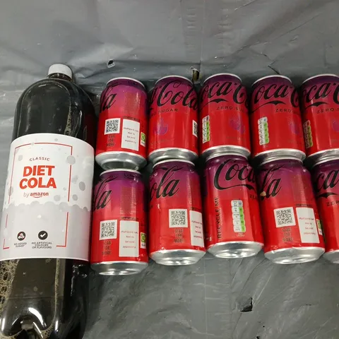 TOTE OF APPROXIMATELY 10 ASSORTED DRINKS ITEMS TO INCLUDE - CHERRY COCA COLA, AND DIET COLA
