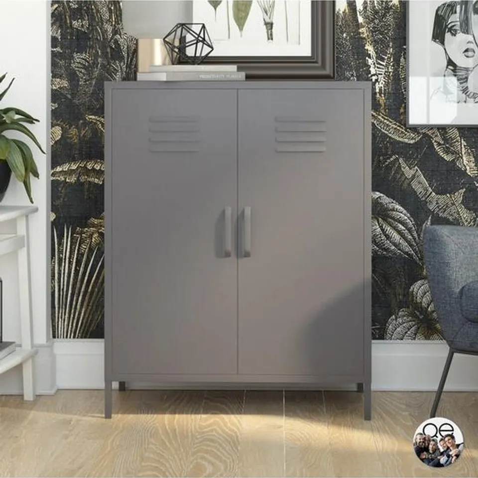 BOXED QE BRADFORD 2 DOOR METAL ACCENT CABINET GREY
