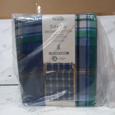 BRAND NEW SOFT & COSY BRUSHED COTTON DUVET SET IN BLUE/GREEN TARTAN - SUPER KING