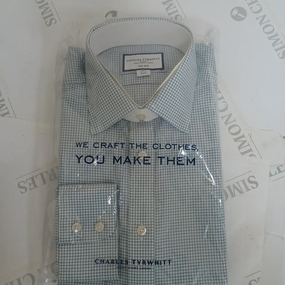 CHARLES TYRWHITT LIGHT BLUE NON IRON ROYAL OXFORD CHECK SLIM FIT SHIRT