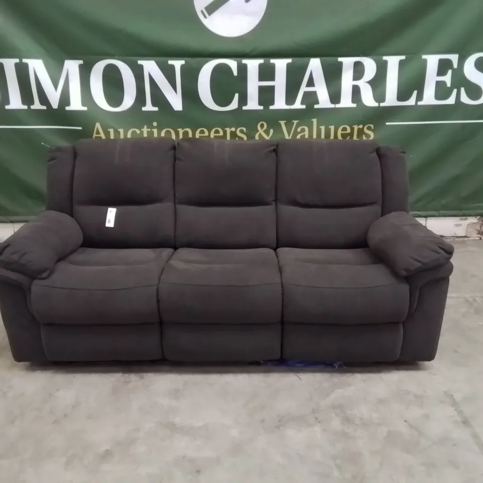 QUALITY DESIGNER 3 SEATER CHARCOAL FABRIC UPHOLSTERED MANUAL RECLINING SOFA