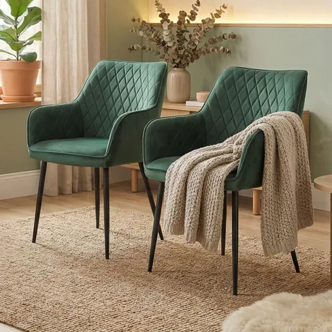 BOXED ELVIRA SET OF 2 GREEN VELVET DINING CHAIRS