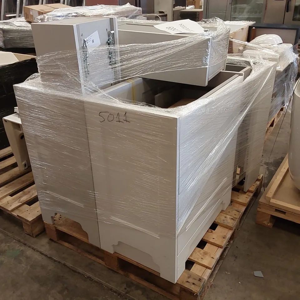 PALLET OF ASSORTED BATHROOM VANITY UNITS AND BATHROOM FURNITURE 