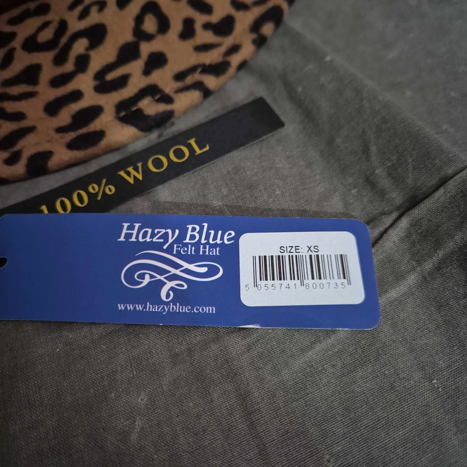HAZY BLUE LEOPARD PRINT WOOL FELT HAT – SIZE XS (DESIGNED IN BRITAIN)
