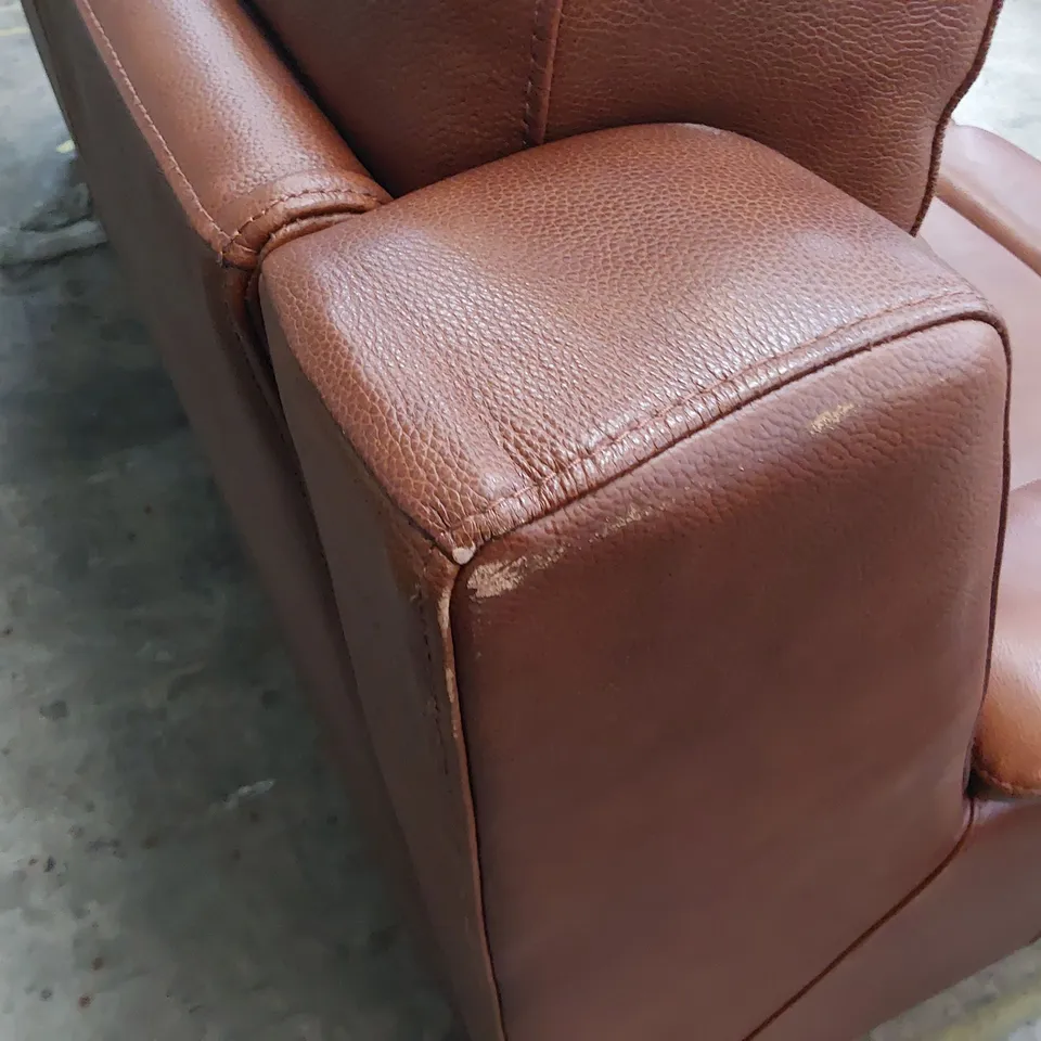 DESIGNER POWER RECLINING THREE SEATER SOFA CHESTNUT LEATHER 