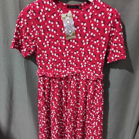 BOOHOO GIRLS' RED FLORAL DRESS WITH WHITE DAISY PRINT SIZE UK10