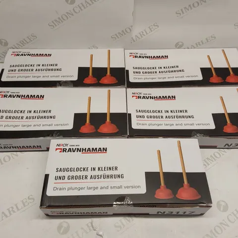 BOX OF APPROXIMATELY 5X 2PCS BRAND NEWBOXED NIROX DRAIN PLUNGERS
