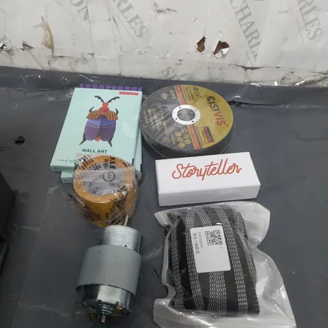 APPROXIMATELY 10 ASSORTED HOUSEHOLD ITEMS TOO INCLUDE CUTTING WHEELS , KEY RINGS , WALL ART , ETC