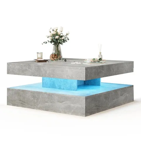 BOXED CHARVEZ SOLID COFFEE TABLE WITH 16 COLORS LED LIGHTS, 78 x 78CM (1 BOX)