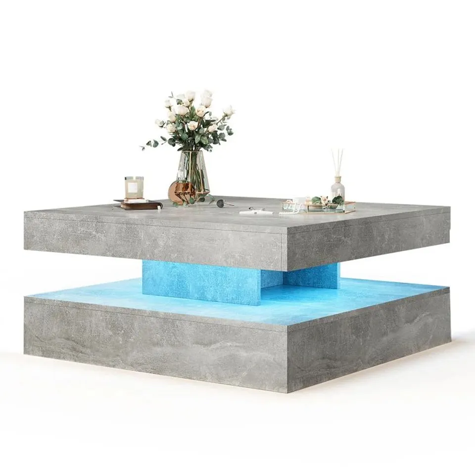 BOXED CHARVEZ SOLID COFFEE TABLE WITH 16 COLORS LED LIGHTS, 78 x 78CM (1 BOX)